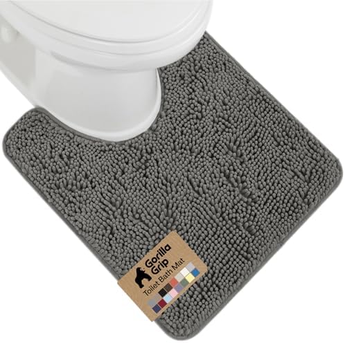 GORILLA GRIP Chenille Bath Rug Mat for Oval Toilet Base, 24x19 Charcoal by GorillaGrip