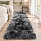 Ophanie Tie-Dyed Black & Grey Area Rugs 2x6 for Bedroom Living Room, Fluffy Shag Fuzzy Carpet, Plush Shaggy Rug, Indoor Carpet for Kids Boys Dorm Home Decor Aesthetic, Nursery with 99 pcs Pile fibers by Ophanie