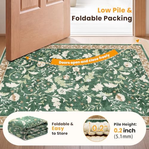 SameBed Washable 2x3 Entryway Area Rug, Vintage Kitchen Rug Brown Green - Image 7