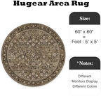 HUGEAR 5ft Round Brown Vintage Floral Washable Rug for Living Room - Image 2