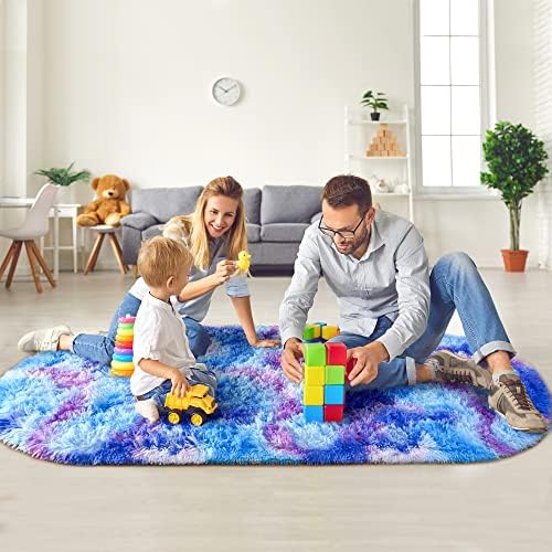 Noahas Oval Fluffy Purple Rainbow Rug 2.6X5.3 Small Kids Rugs for Bedroom Girls And Boys Aesthetic,Bedside Bedroom Rug,Ultra Soft Runner Carpet Modern Shaggy Nursery Area Rugs Home Decor'' - Image 6