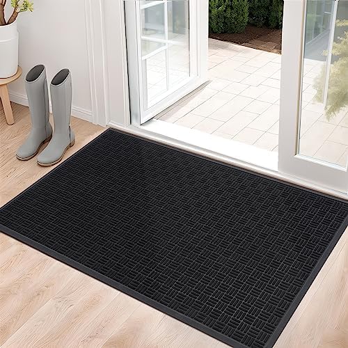 Mibao Front Door Mat Outdoor Entrance, 61.5" x 36" Heavy Duty Welcome Mat for Outdoor and Indoor, Waterproof Dirt Trapper Doormat, Super Absorbent Indoor Entryway Mat for Patio & Porch - Black by Mibao