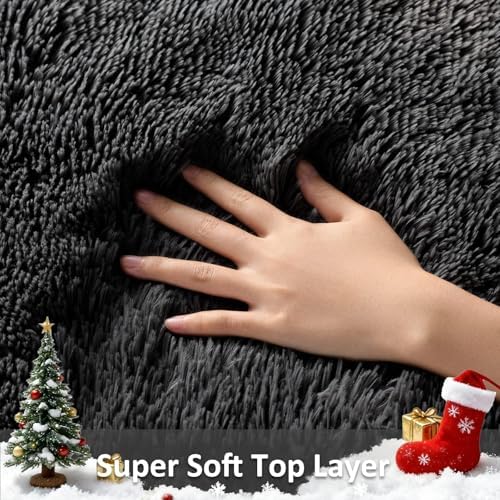 Ophanie Black Area Rugs for Bedroom Living Room, 4x6 Fluffy Fuzzy Shag Shaggy Carpet Soft Plush Furry Bedside Rug, Indoor Floor Rug for Kids Girls Boys Home Decor Aesthetic, Dorm Nursery - Image 2