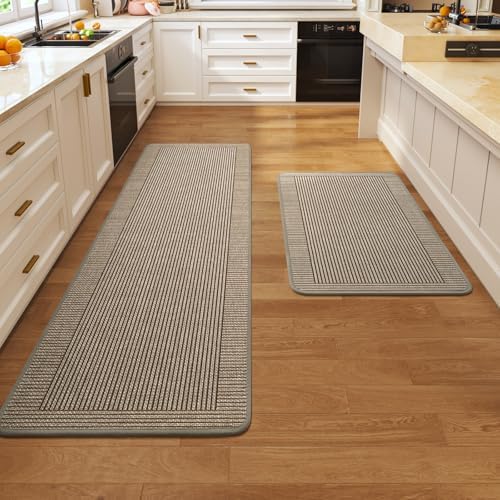 Kitchen Rugs Set of 2, Kitchen Mats for Floor,17x30+17x59 Brown by QiCaiJia