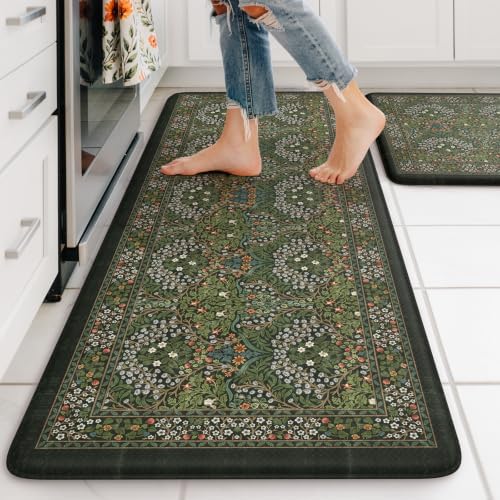 Collive Anti Fatigue Mats for Kitchen Floor, Dark Green 20"x47"+20"x32" by Collive