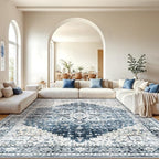 Amada Large 10x14 Washable Area Rug for Living Room, Blue, Vintage Pattern by AMADAHOMEFURNISHING