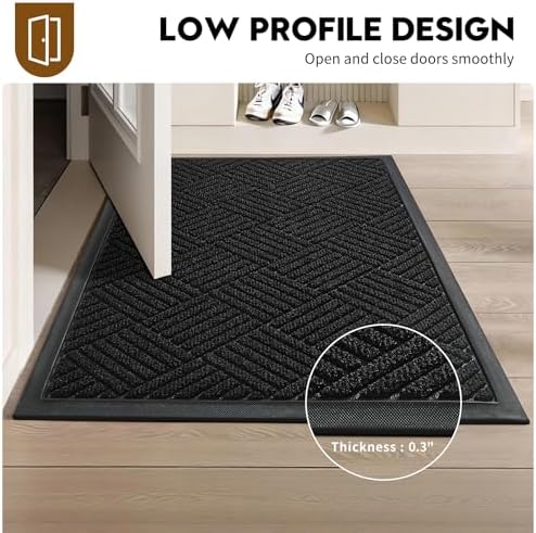 Front Door Mat, Heavy Duty Non-Slip Doormat 35.5"x24", Black - Image 4