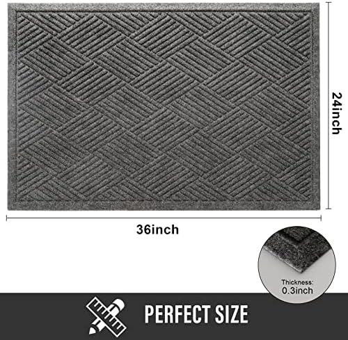 HIYARD Sturdy Front Door Mat, Absorbent Muddy Dirt Resist Welcome Door Mats Outdoor Indoor, Stain and Fade Resistant, Non-Slip Rubber Backing Low Profile Doormat for Entryway, 36×24, Grey - Image 2