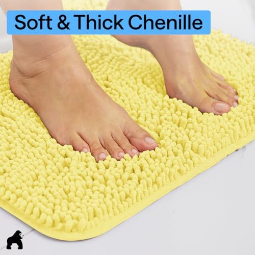 GORILLA GRIP Bath Rug Mat for Bathroom, Absorbent Chenille, 24x17 Yellow - Image 4