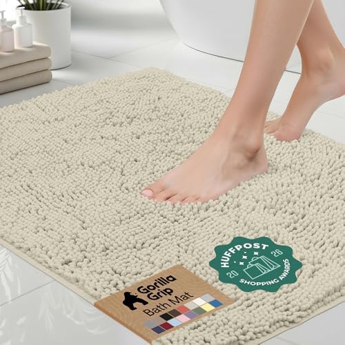 GORILLA GRIP Bath Rug Mat for Bathroom, Thick Chenille, 24x17 Dusty Cloud by GorillaGrip