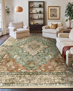 RELEANY Washable Area Rug, Large 10'x14', Brick/Brown/Green - Image 3