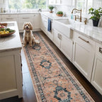 Hallway Washable Runner Rug - 2'6x12 Kitchen Rugs Entryway Rug Runner Vintage Soft Floor Mat Non Slip Indoor Farmhouse Carpet for Bathroom Living Room Bedroom (2'6''x12', Orange) by HYHAOYUNLAI