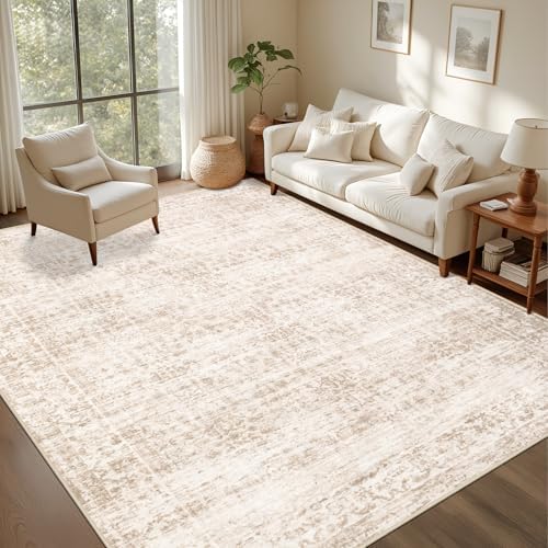 10x12 Area Rugs Living Room: Washable Rug for Bedroom Beige Brown - Image 2