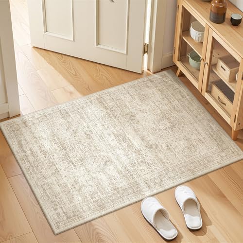 2x3 Rug Non Slip, Small Washable Entryway Rug,Beige by Restydon