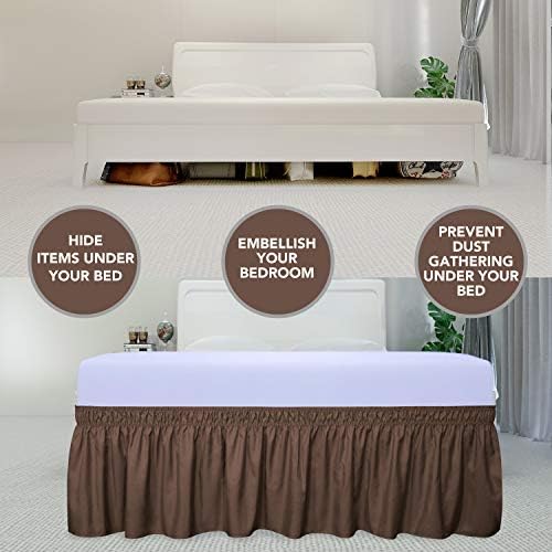 PureFit Wrap Around Ruffled Bed Skirt, Brown, Queen/King - 14" Drop - Image 3
