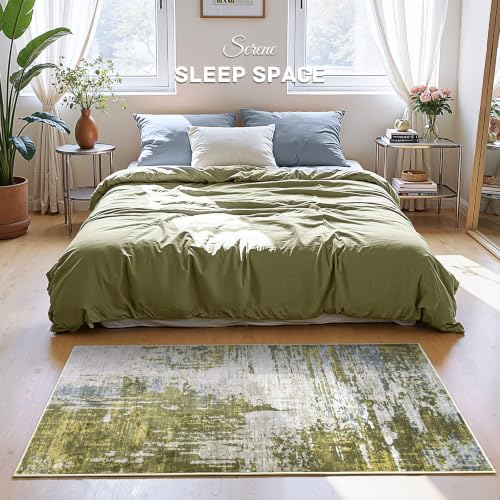 Entrance Rugs Indoor 2x4 Green Entry Rug Washable Abstract Black Small Area Rug Non-Slip Low Pile Throw Rugs for Entryway, Kitchen Floor, Front Door Indoor Door Mat, Bathroom, Bedroom Bedside - Image 3