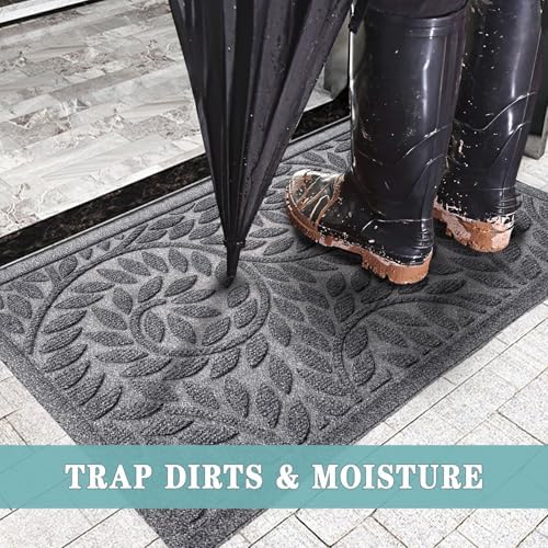 Bulijojo Front Door Mat Entrance,Durable Heavy Duty Welcome Mat,Thick Absorbent Natural Rubber Non Slip Mat,Sturdy Entryway Grey 47"x32" - Image 4
