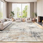 10x12 Area Rug for Living Room, Abstract Washable Non-Slip Large Rugs, Gold by Lofus