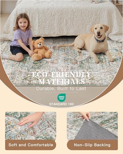 Madane Washable Runner Rugs 2x10 Long for Hallway Kitchen, Green - Image 5
