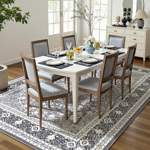 5x7 Area Rugs for Living Room, Washable Non-Slip Rug, Oriental Light Grey - Image 3
