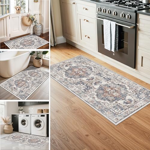 Washable Kitchen Rug Set of 3: Boho Non-slip Soft Stove Sink Mat Light Weight Stain Resistant Carpet for Dog Bowl Area Comfort Tile/Hardwood Floors Protection Mat for Entryway Foyer(2x3+2x4+2x5,Brick) - Image 4
