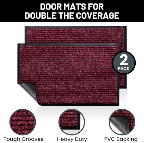 Front Door Mat, Indoor Outdoor Welcome Entryway Entrance Doormat, 36x24 Red - Image 2