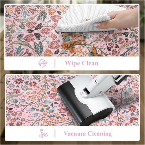Collive Kitchen Mats for Floor, Pink Floral Rugs 17.3"x47"+17.3"x29" - Image 5