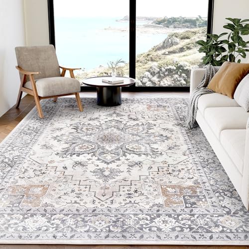 Amada 5x7 Washable Area Rug for Living Room, Taupe, Boho Vintage Pattern by AMADAHOMEFURNISHING