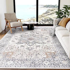Amada 5x7 Washable Area Rug for Living Room, Taupe, Boho Vintage Pattern by AMADAHOMEFURNISHING