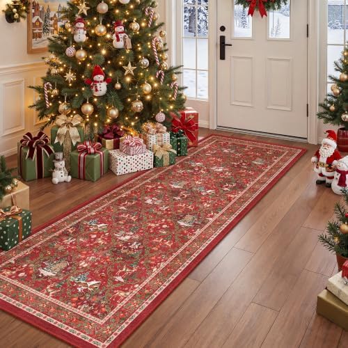 2x5 Christmas Runner Rug for Hallway,Washable Kitchen Rugs,Red - Image 3