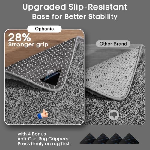 Ophanie Runner Rug for Hallway, 2x5 Upgrade Non-Slip Fluffy Soft Bedside Rugs, Bedroom Living Room Grey Shaggy Gray Carpet for Kids Girls Boys Dorm Nursery Home Decor Aesthetic - Image 4