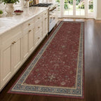 Burgundy 3x10 Long Runner Rug for Hallway - Washable Large Kitchen Rug, Low Pile Thin Carpet for Bedroom Bedside, Foyer, Non Slip Unique Bohemian Red Décor - Image 3