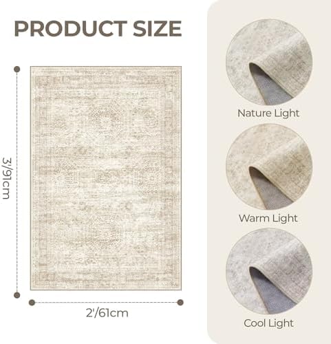 2x3 Rug Non Slip, Small Washable Entryway Rug,Beige - Image 2