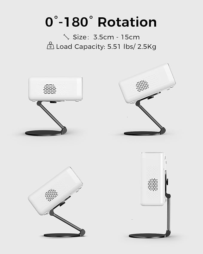 Aurzen Projector Foldable Stand, Ultra-Compact with Easy Setup, 180° Rotation, Compatible with TMY, HAPPRUN, Yaber, Epson & Most Projectors (¼-Inch Screw, Only Stand)