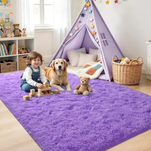 4'x5'3'' Purple Fluffy Soft Area Rug Non-Slip for Bedroom Living Room - Image 4