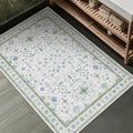 Washable Boho Bathroom Rug 2x3 - Small Throw Area Rugs for Powder Room, Laundry, Kitchen, Blue and Green Oushak Modern Eclectic Geometric Floral Pastel Decor, Low Pile Non-Slip Stain Resistant by HazoHaus