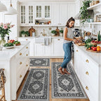 3-Piece Non-Slip Machine Washable Kitchen Rug Set with Runner – Soft Low Pile Thin Boho Kitchen Rugs for Hardwood Floor, Sink & Entryway, Pet-Friendly (Dark Grey, 2x3,2x4,2x5) - Image 3