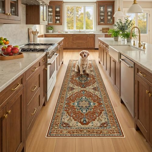 RELEANY Washable Area Rug, Runner 2'x8', Red/Orange/Blue/Brown by RELEANY