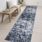 2.6x14 Washable Runner Rug:Modern Abstract Indoor Carpet Black - Image 4