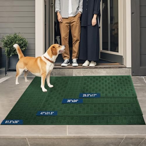 Mibao Front Door Mat Outside Entrance, 29.5" x 17", Heavy Duty Welcome Mat, Stain and Fade Resistant, Dirt Trapper Doormat, Super Absorbent Indoor Outdoor Entryway Mat with Non-Slip Backing, Green - Image 6