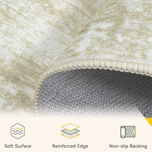 RELEANY Washable 9'x12' Abstract Area Rug for Living Room Cream Beige - Image 4
