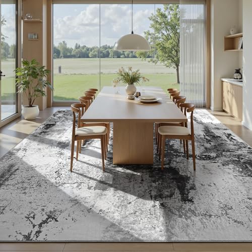 Living Room Rug 7x10 Ink Black Area Rugs Machine Washable Abstract Boho Large Rug Non-Slip Non-Shedding Faux Wool Indoor Vintage Carpet for Bedroom, Classroom, Dining Room, Kids Playroom - Image 3