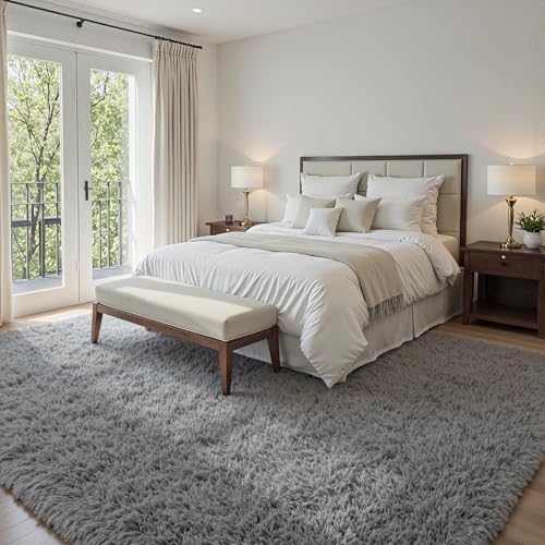 6x9 Fluffy Shag Area Rugs for Living Room Bedroom: Soft Carpet Light Gray - Image 3