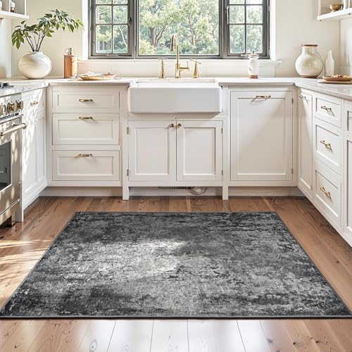 Entryway Rug 3x6 Black Bedroom Area Rug Washable Non Slip Abstract Boho Rugs for Indoor Entry, Kitchen, Classroom, Bathroom, Kids Girls Room, Office, College Dorm Small Carpet - Image 2