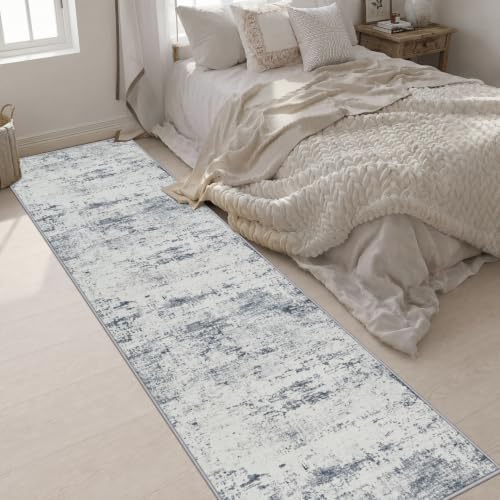 3x14 Washable Runner Rug：Modern Abstract Soft Carpet Blue Grey - Image 5