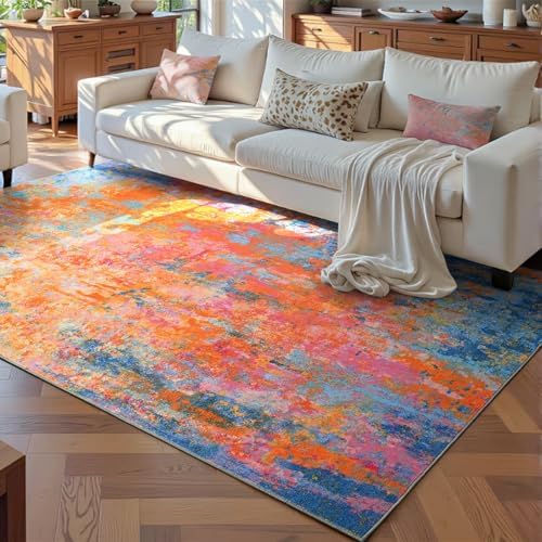 Ompaa Living Room Rug 5x7 Rainbow Area Rugs Washable Boho Colorful Rug Non Slip Abstract Vintage Indoor Large Carpet for Bedroom, Classroom, College Dorm, Farmhouse, Dining Room, Kids Playroom - Image 2