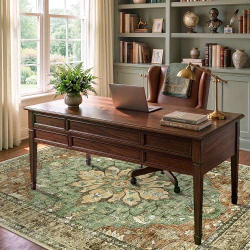 RELEANY Washable Area Rug, 6'x9', Brick/Brown/Green - Image 4