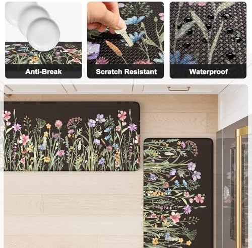 KIMODE Kitchen Mats Cushioned Anti Fatigue, Black Farmhouse Kitchen Rugs - Image 6
