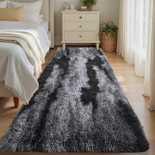 Noahas 2x8 Black Fluffy Soft Runner Rug Non-Slip for Bedroom Dorm Hallway by ModernHomeDecor