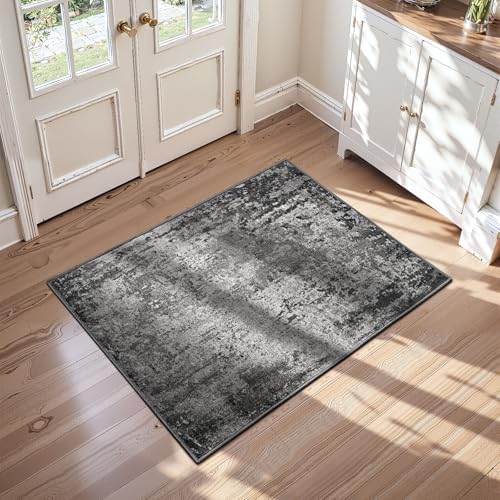Entrance Rugs Indoor 2x4 Black Entry Rug Washable Abstract Black Small Area Rug Non-Slip Low Pile Throw Rugs for Entryway, Kitchen Floor, Front Door Indoor Door Mat, Bathroom, Bedroom Bedside by OmpaaHomeDecor